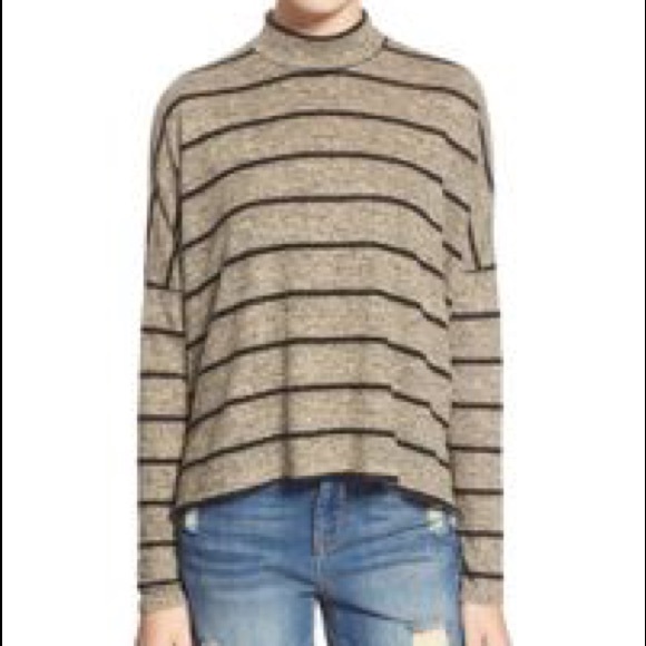Soprano Tops - Soprano Striped Mock Turtleneck Pullover Sweater